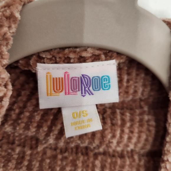 LuLaRoe One Size Chenille Button Front Shawl Tan Fringe Tassel Wrap Poncho - Picture 2 of 9